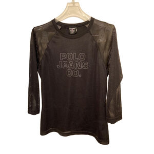 Women’s Polo Jeans Co. Ralph Lauren 90’s Y2K Mesh Black T-Shirt Size L